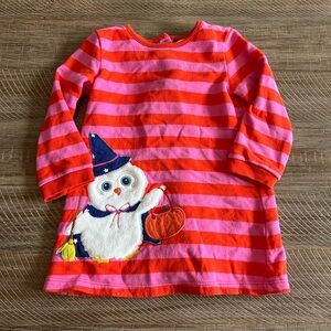 Mini Boden Pink and Orange Striped Dress with Snowman